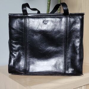 Vintage Baci Italy Sleek Black Leather Structured Accordian Briefcase